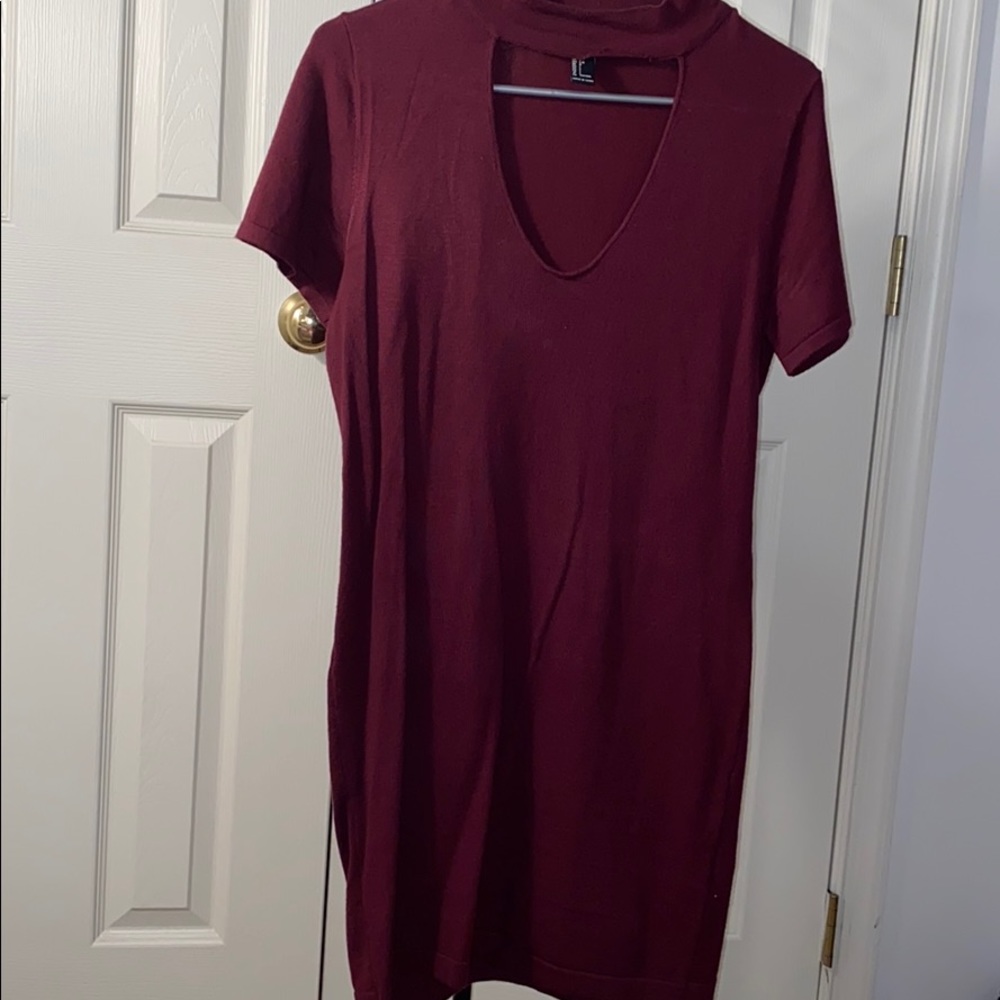 Maroon deep v- neck dress